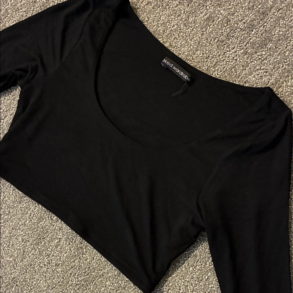 Basic Black Long-Sleeve Crop Top by Naked Wardrobe - Picture 2 of 3
